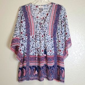 Knox Rose Multicolor Semi-Sheer Floral and Boho Cottagecore Top XL